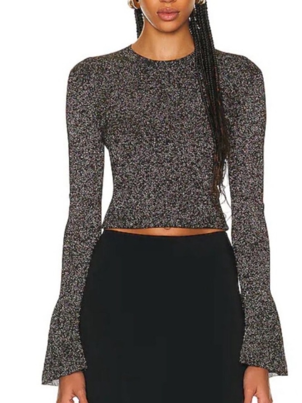 Frame Godet Lurex Metallic Gold and Black Flare Sleeve Knit Top Medium